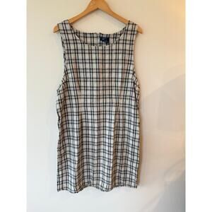 Vintage D.P.S. New York Sleeveless Plaid Mini Linen Dress Cream Women's Large